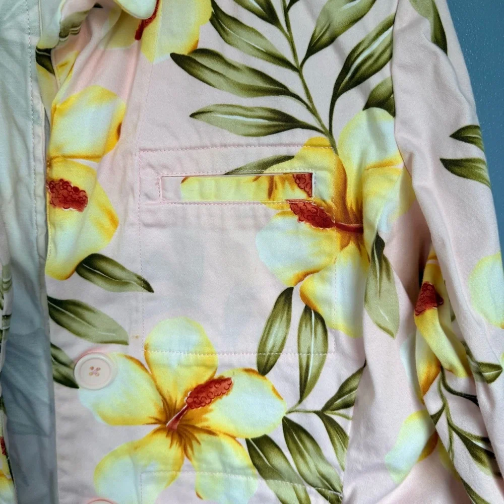 Jamaica Bay Floral Pink Cotton Blazer Jacket Large - Picture 5 of 9